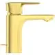 Armatur in brushed gold von Ideal Standard. Einhebelmischer mit integriertem Auslauf, klassisches Design. Kompakte Bauform für moderne Waschräume.